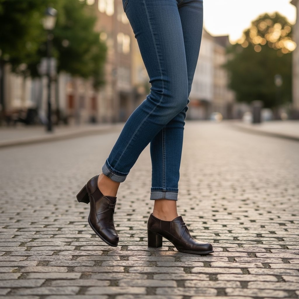 ANN MARINO Women's 6.5‎ Oxford Block Heels Glossy Brown  Leather Ankle Booties